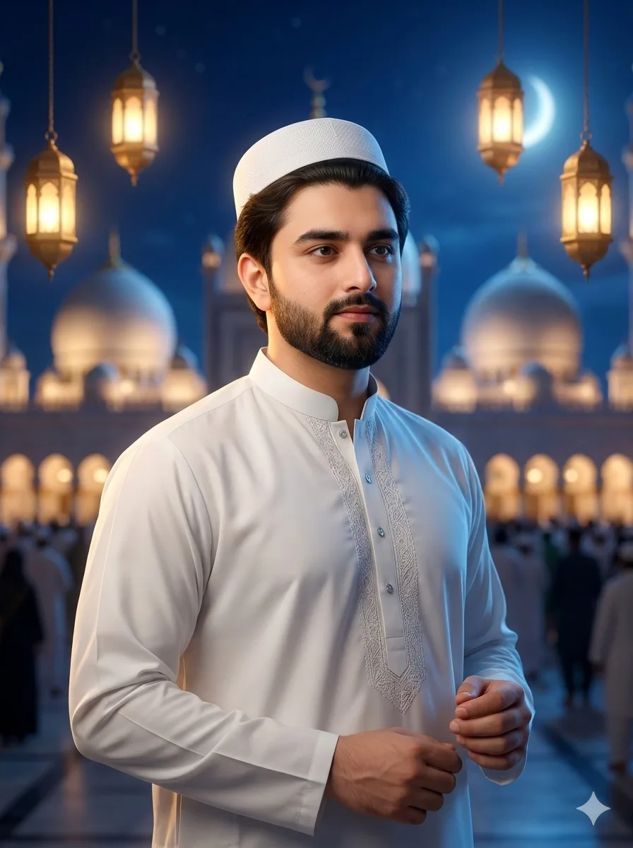 Ramadan AI Photo Editing Prompt For Boys With Mosque Night Background Using Gemini And ChatGPT