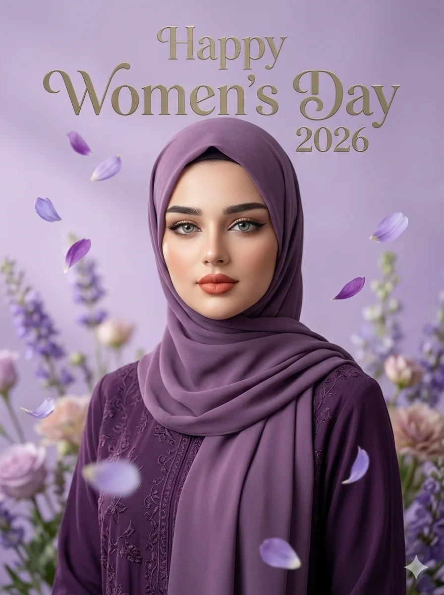 Elegant purple themed AI portrait for Women’s Day created with Gemini AI