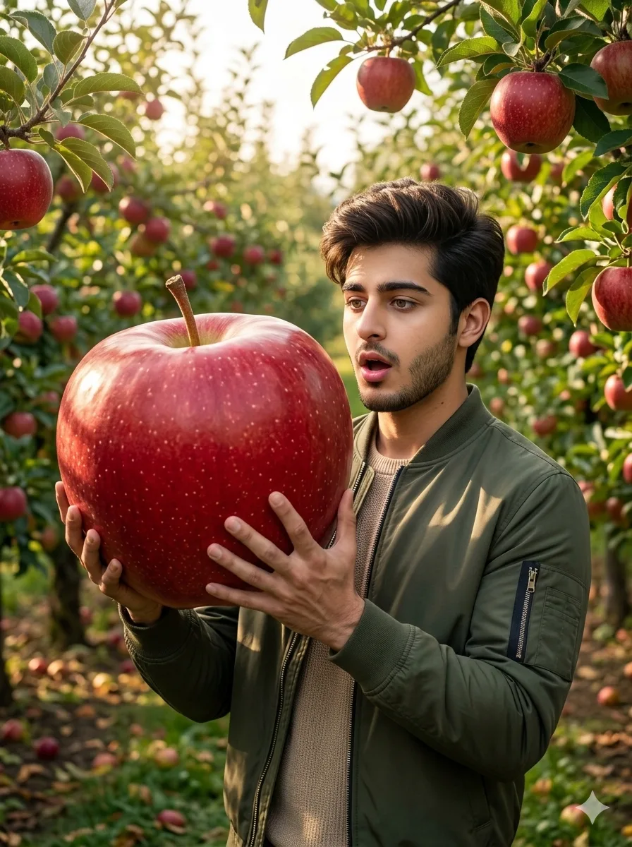 Giant apple orchard AI portrait created with Gemini AI photo prompt