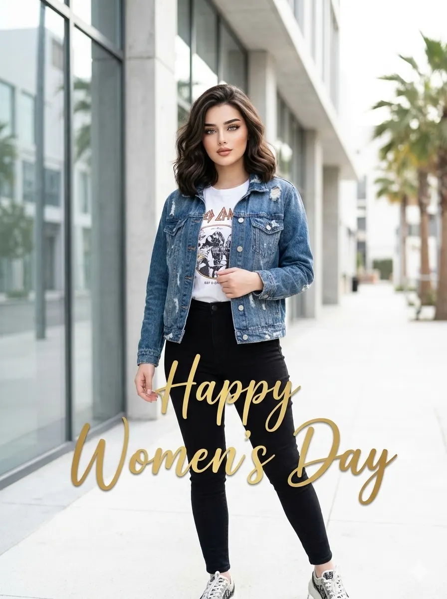 Modern influencer style AI portrait with Happy Women’s Day text