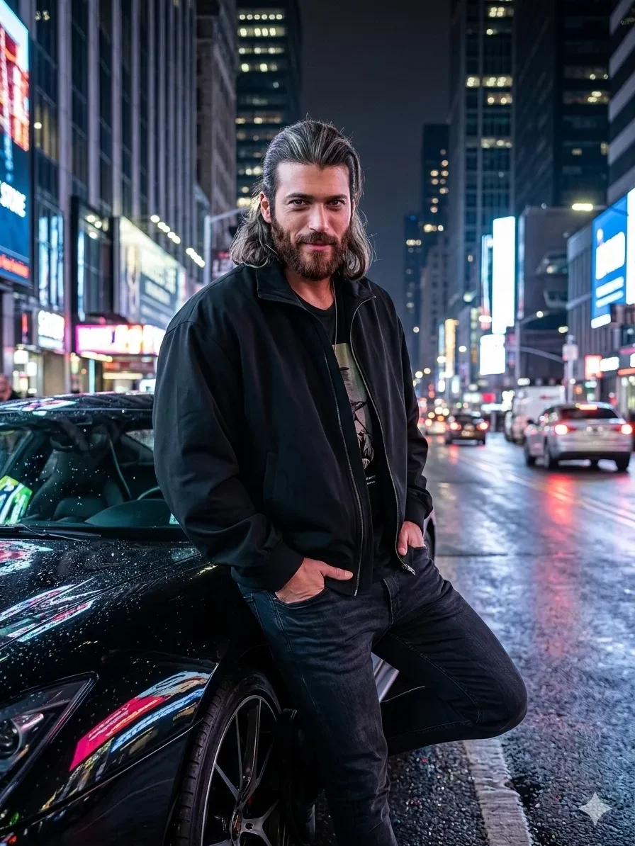 luxury-car-street-style-ai-boys Stylish AI image of a boy leaning on a luxury sports car in neon city lights, Gemini AI and ChatGPT