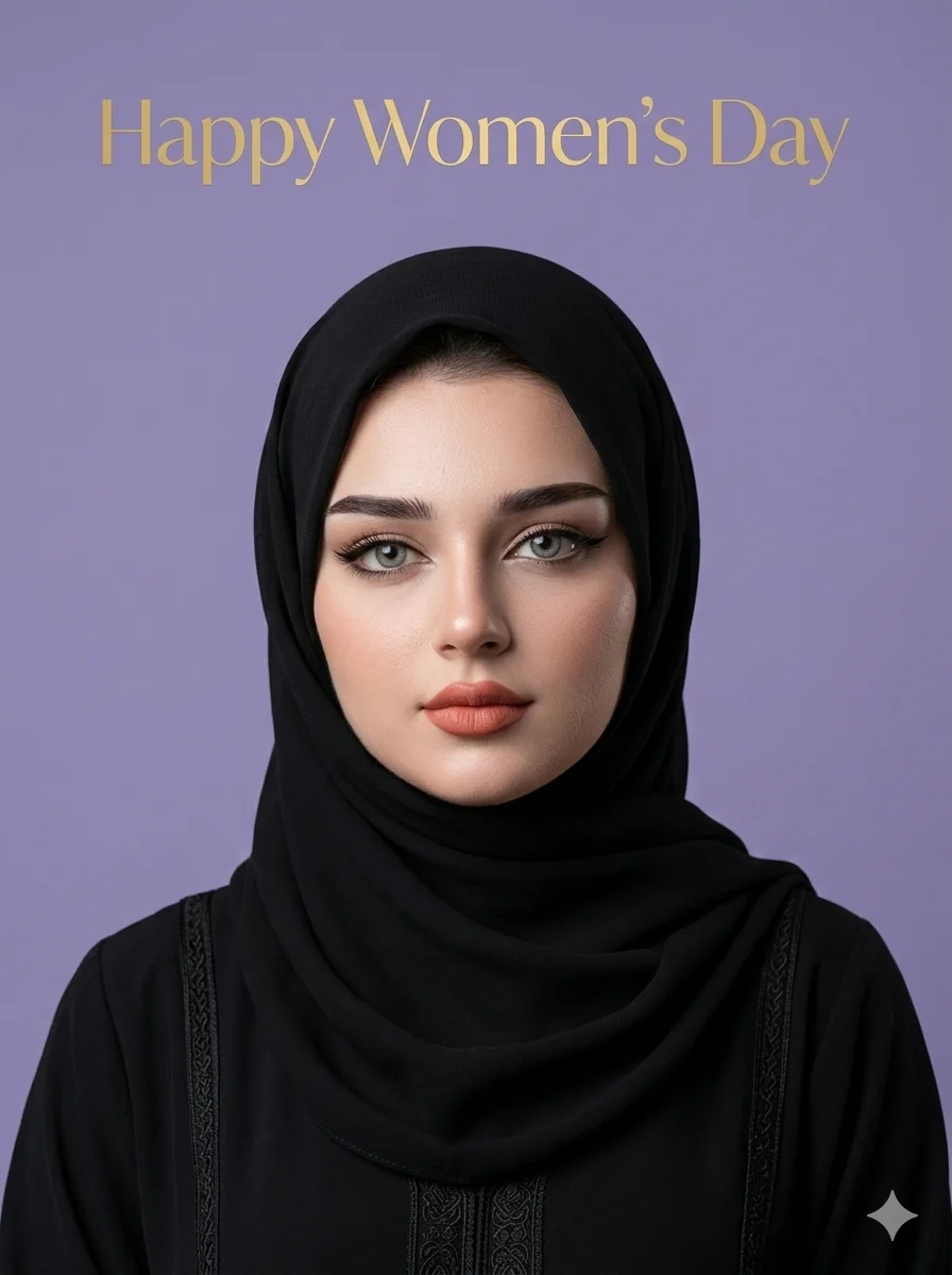 Minimal studio AI portrait of a confident woman for Women’s Day with clean pastel backdrop, created with Gemini AI
